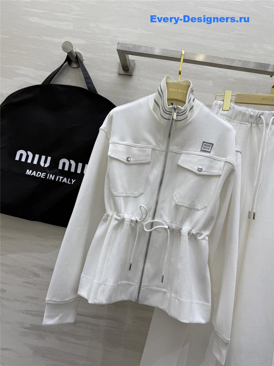 Miu Miu White Baseball Jacket Suit
