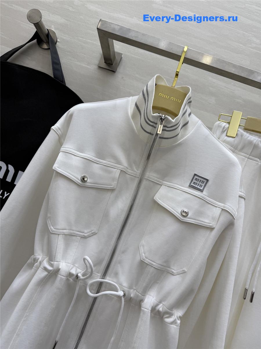 Miu Miu White Baseball Jacket Suit