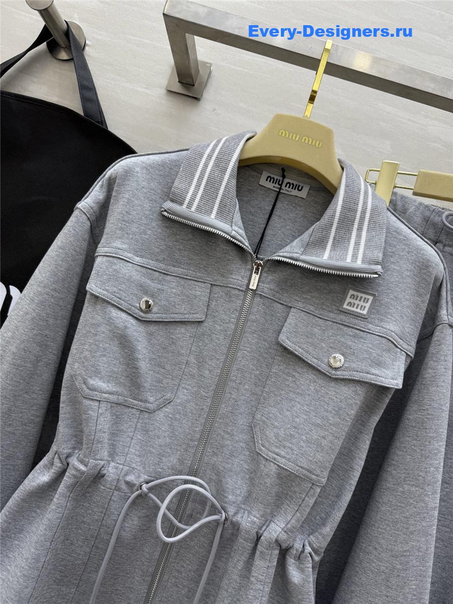 Miu Miu Grey Baseball Jacket Suit