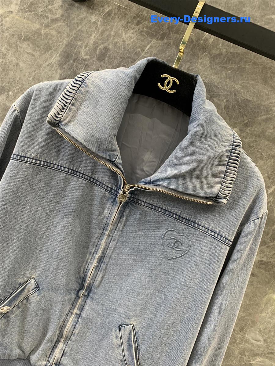 Ch**el light grey printed denim jacket