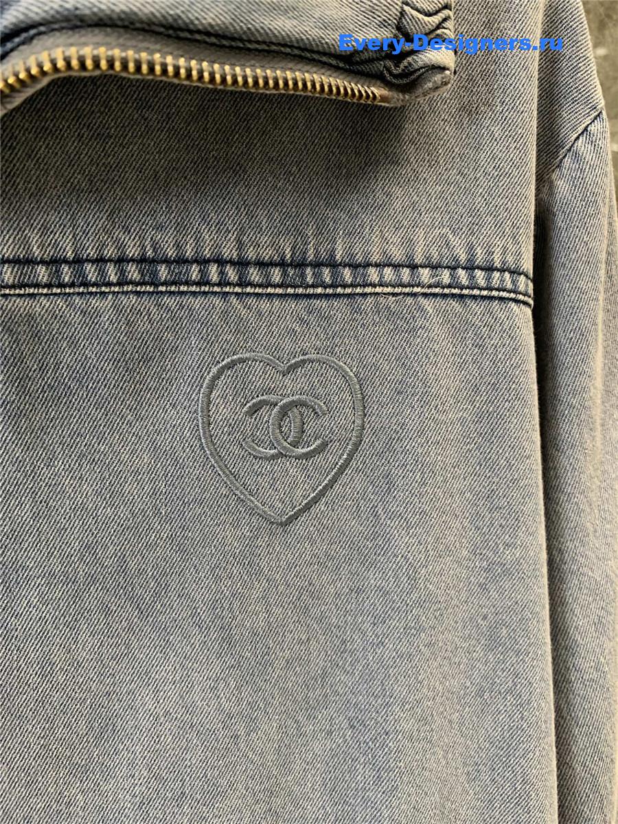 Ch**el light grey printed denim jacket