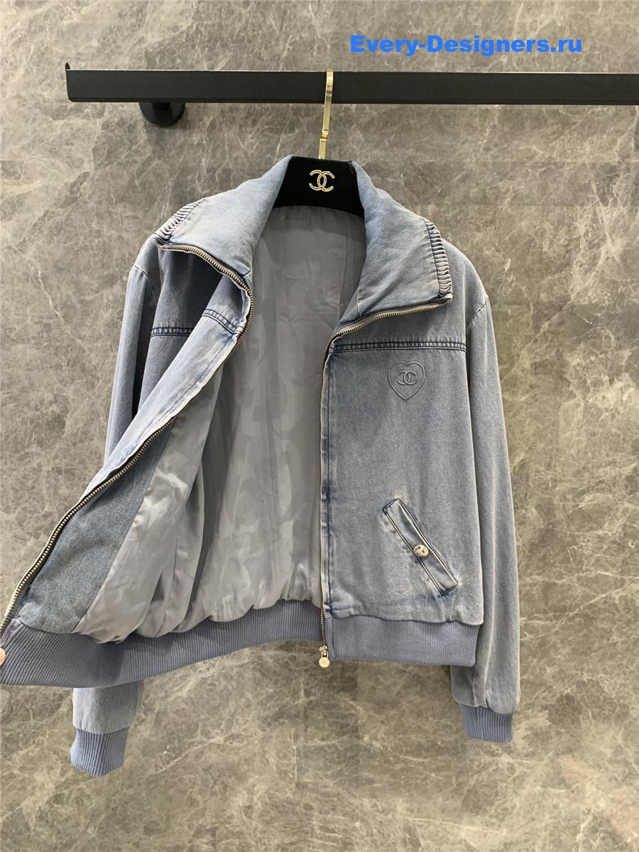 Ch**el light grey printed denim jacket
