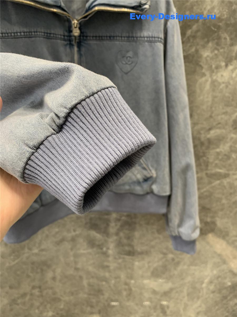 Ch**el light grey printed denim jacket