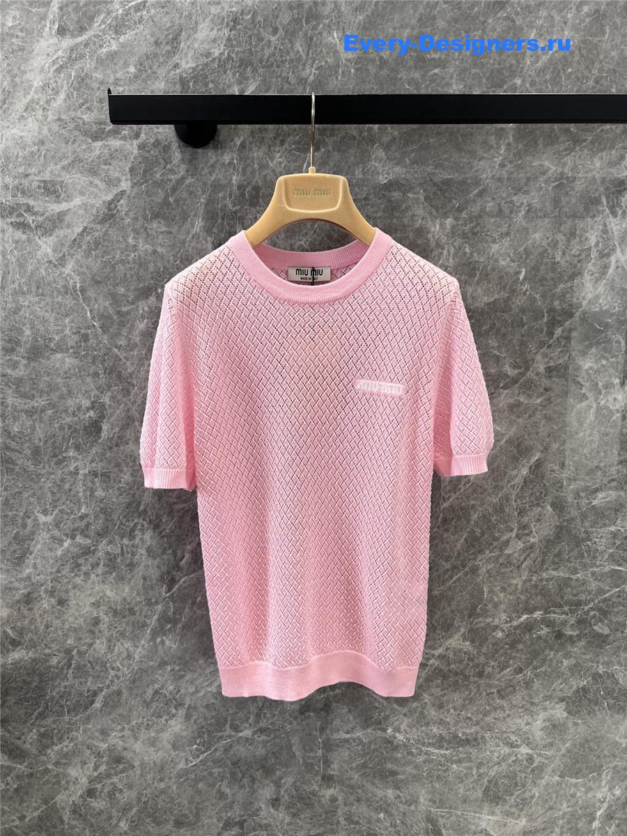 Miu Miu Pink Hollow Knit Top