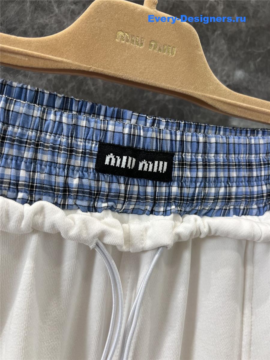 Miu Miu Check Wide-Leg Trousers in White