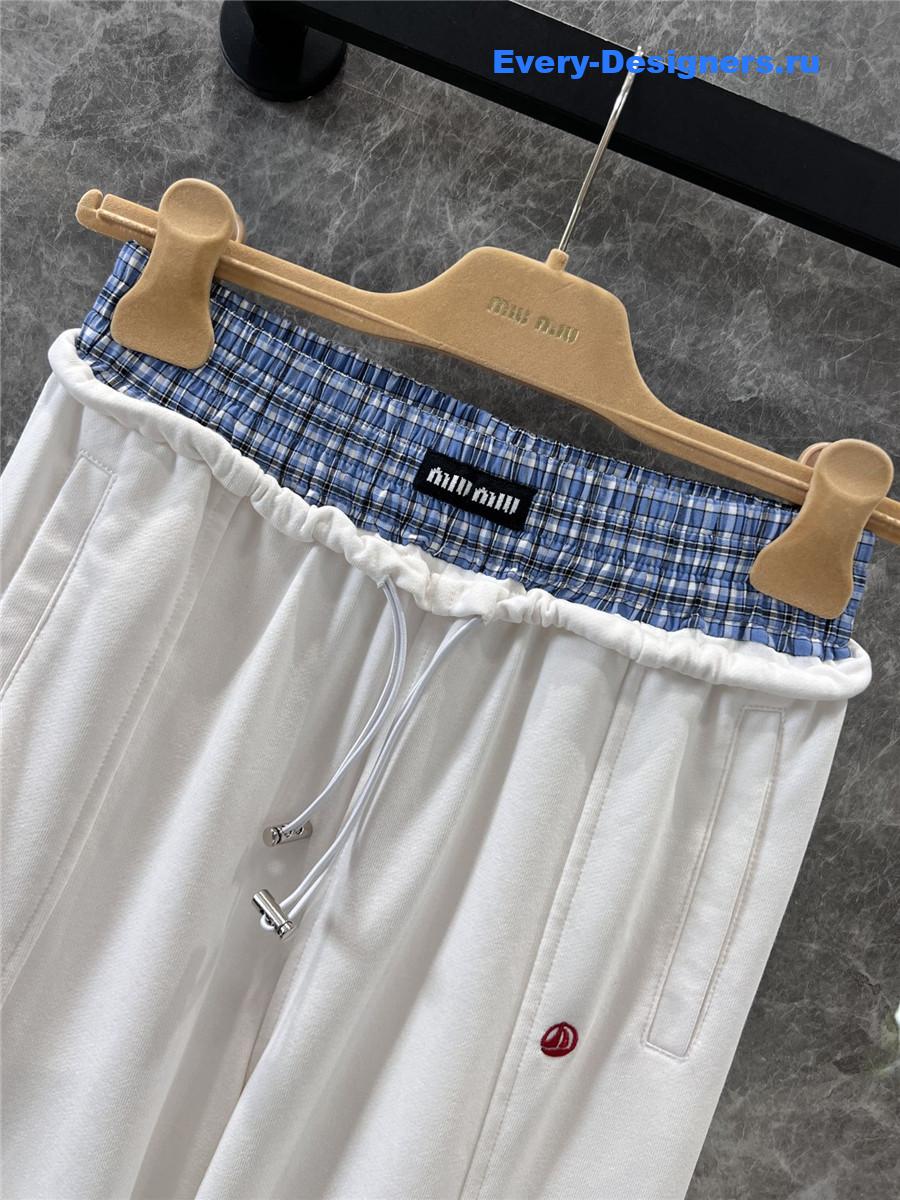 Miu Miu Check Wide-Leg Trousers in White