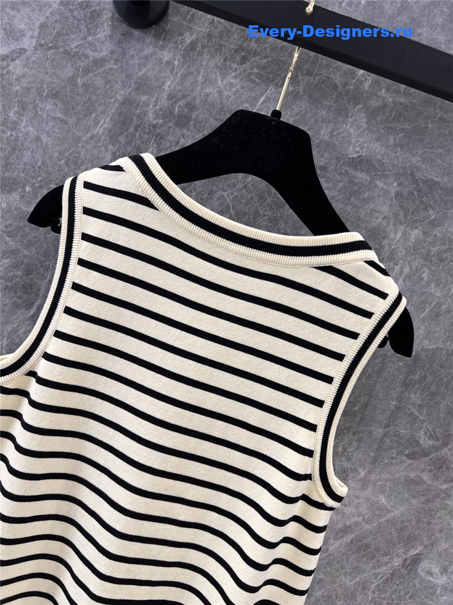 Ch**el logo embroidered striped knitted vest dress