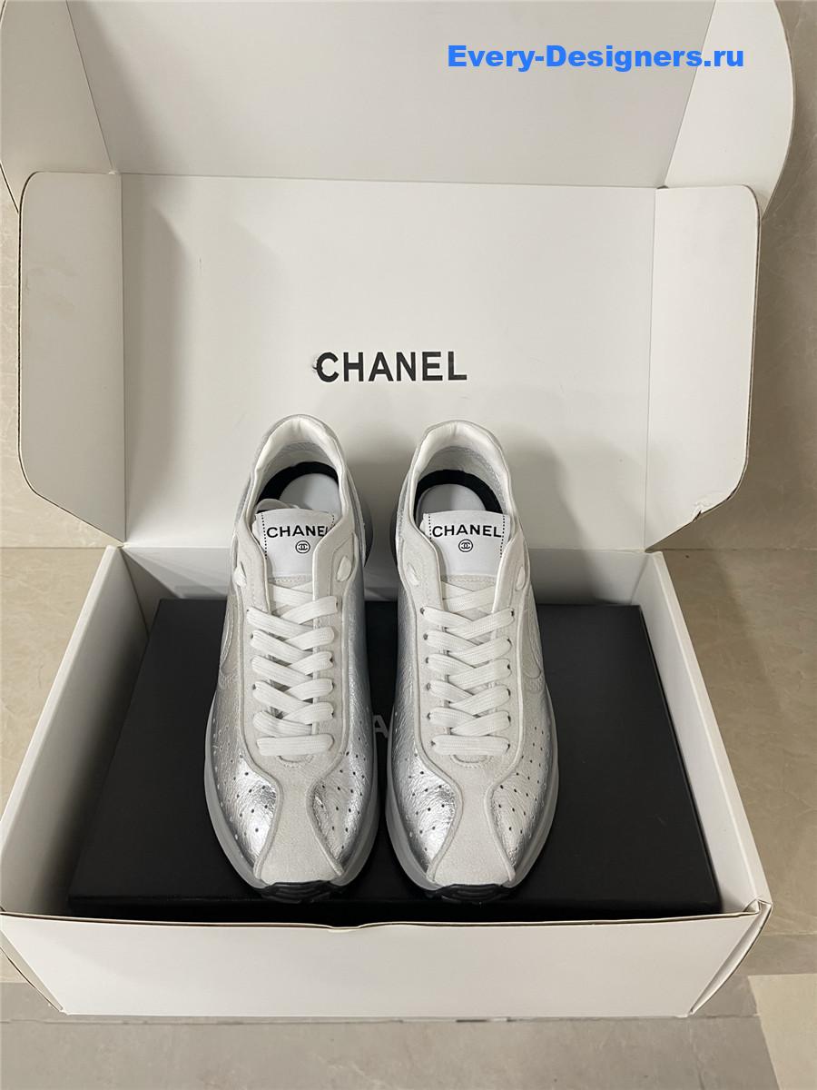 Ch**el silver lambskin cc sneakers