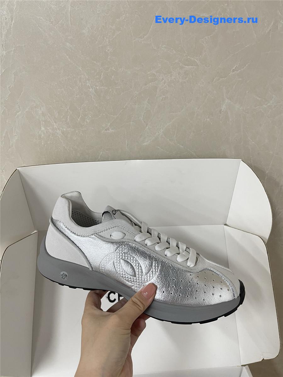 Ch**el silver lambskin cc sneakers