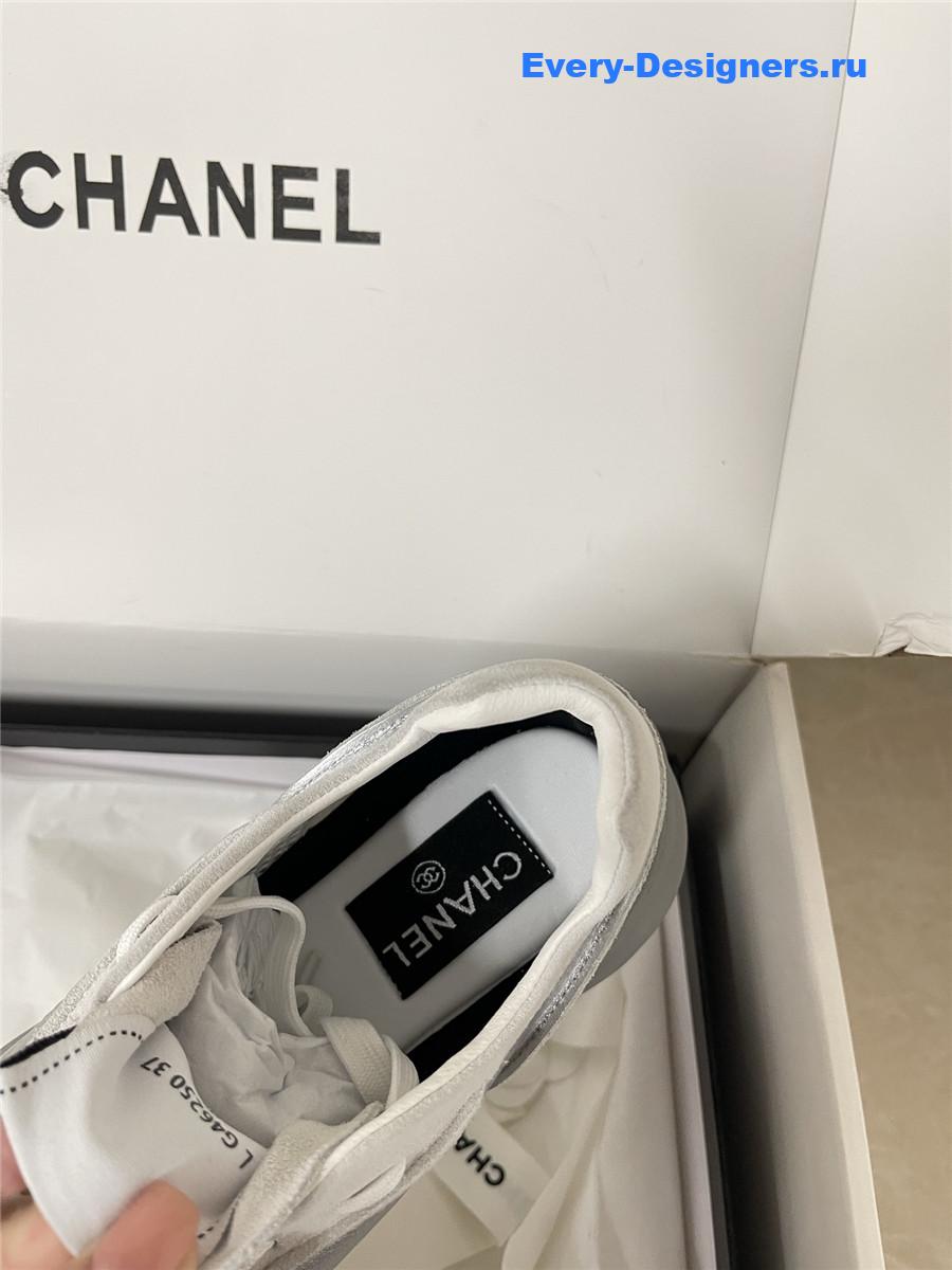 Ch**el silver lambskin cc sneakers