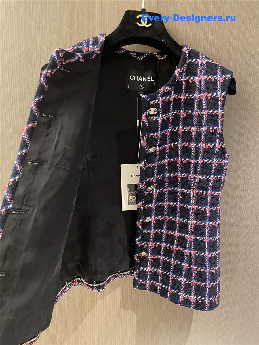 Ch**el purple plaid tweed vest