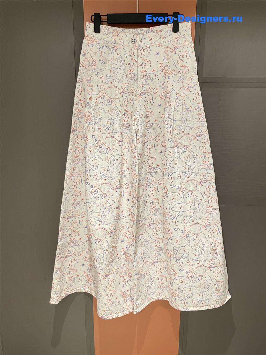 Ch**el fish print wide leg jeans