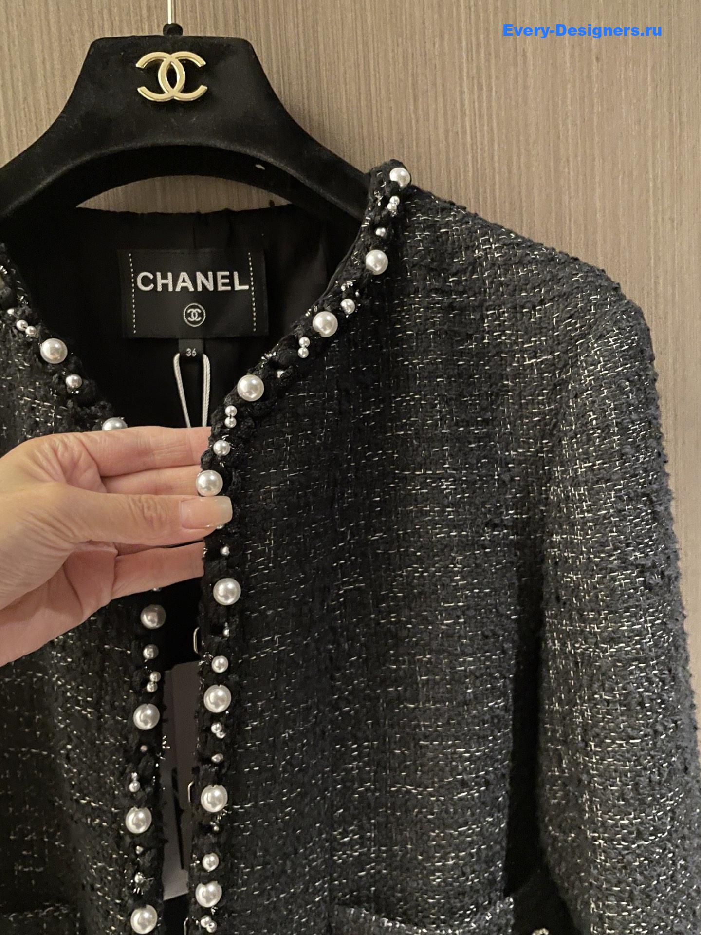 Ch**el black tweed pearl coat