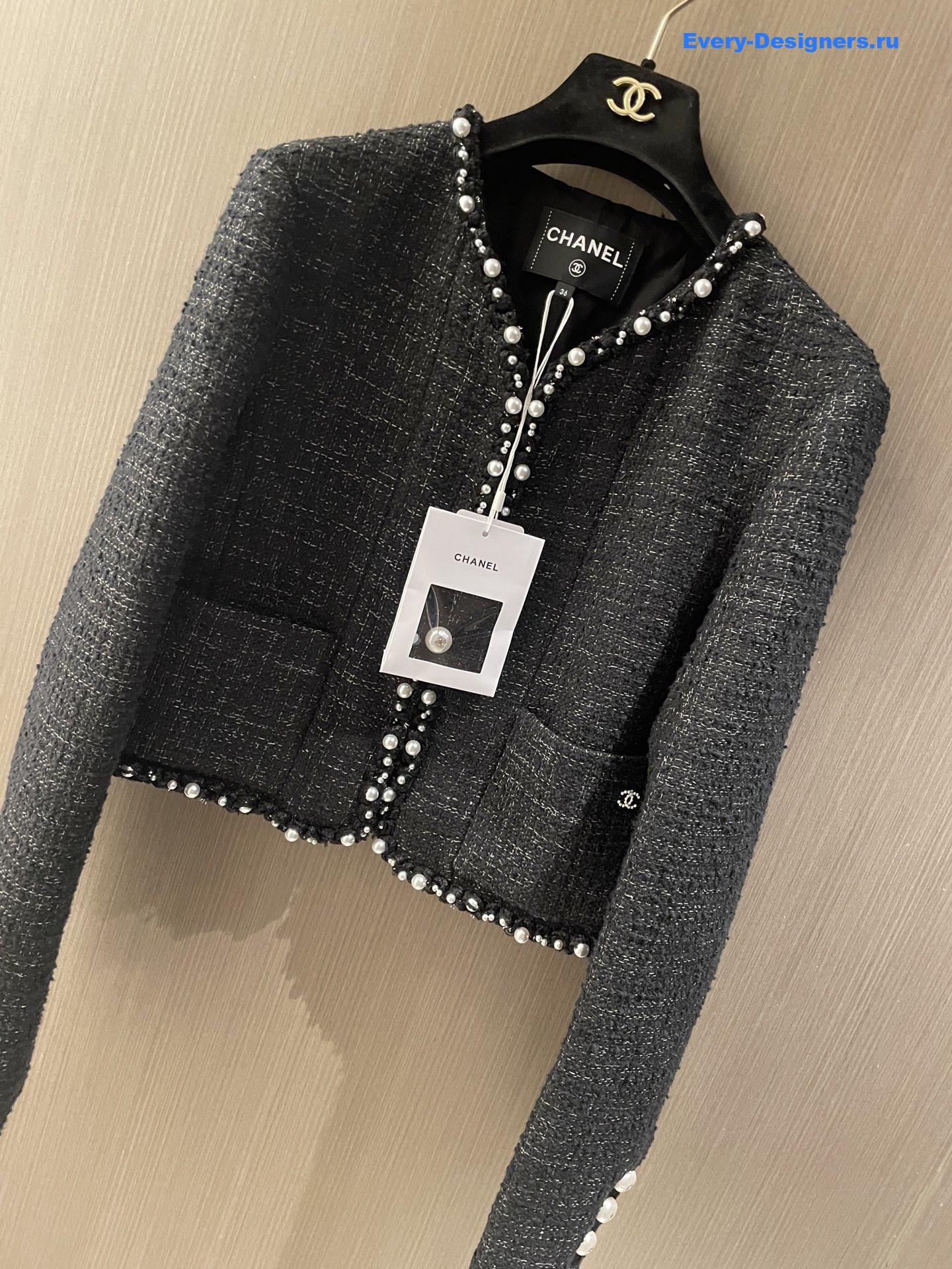 Ch**el black tweed pearl coat
