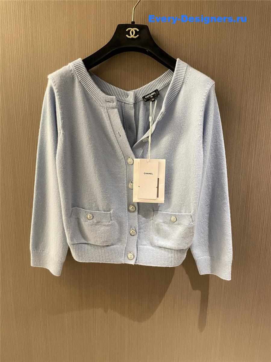 Ch**el blue cashmere double button cardigan