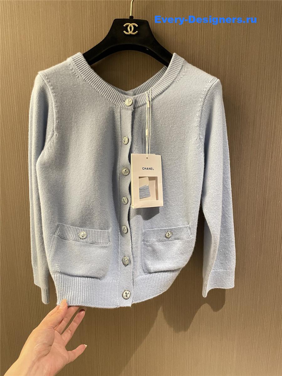 Ch**el blue cashmere double button cardigan