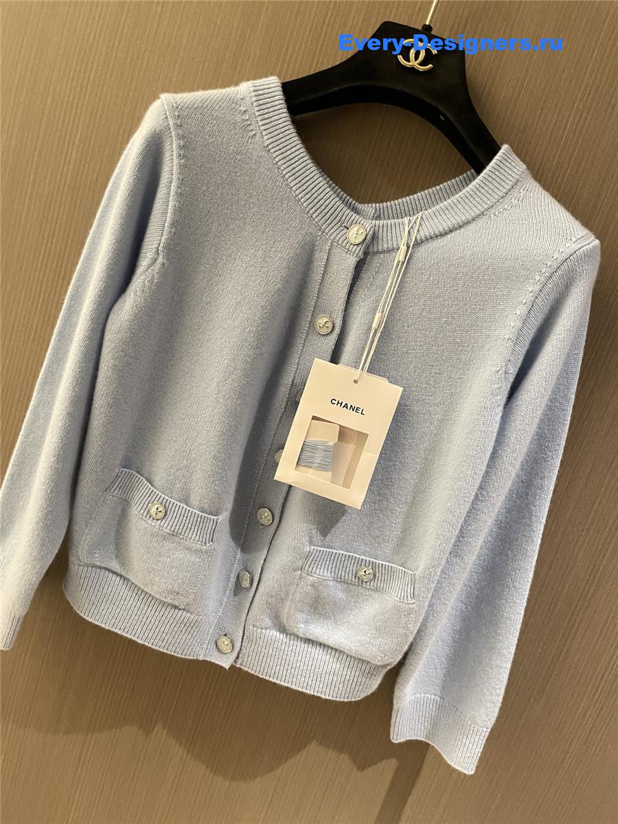 Ch**el blue cashmere double button cardigan