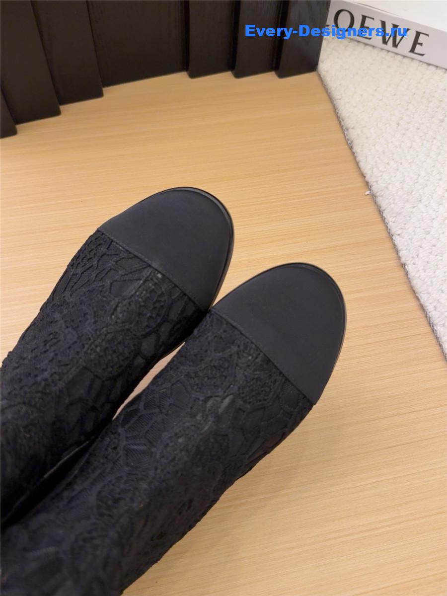 Ch**el black lace mesh boots