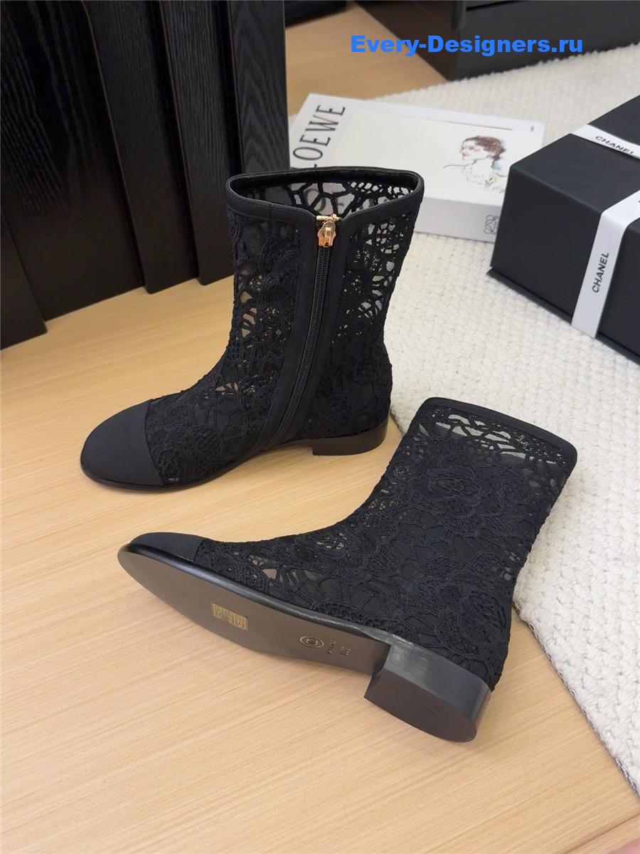 Ch**el black lace mesh boots