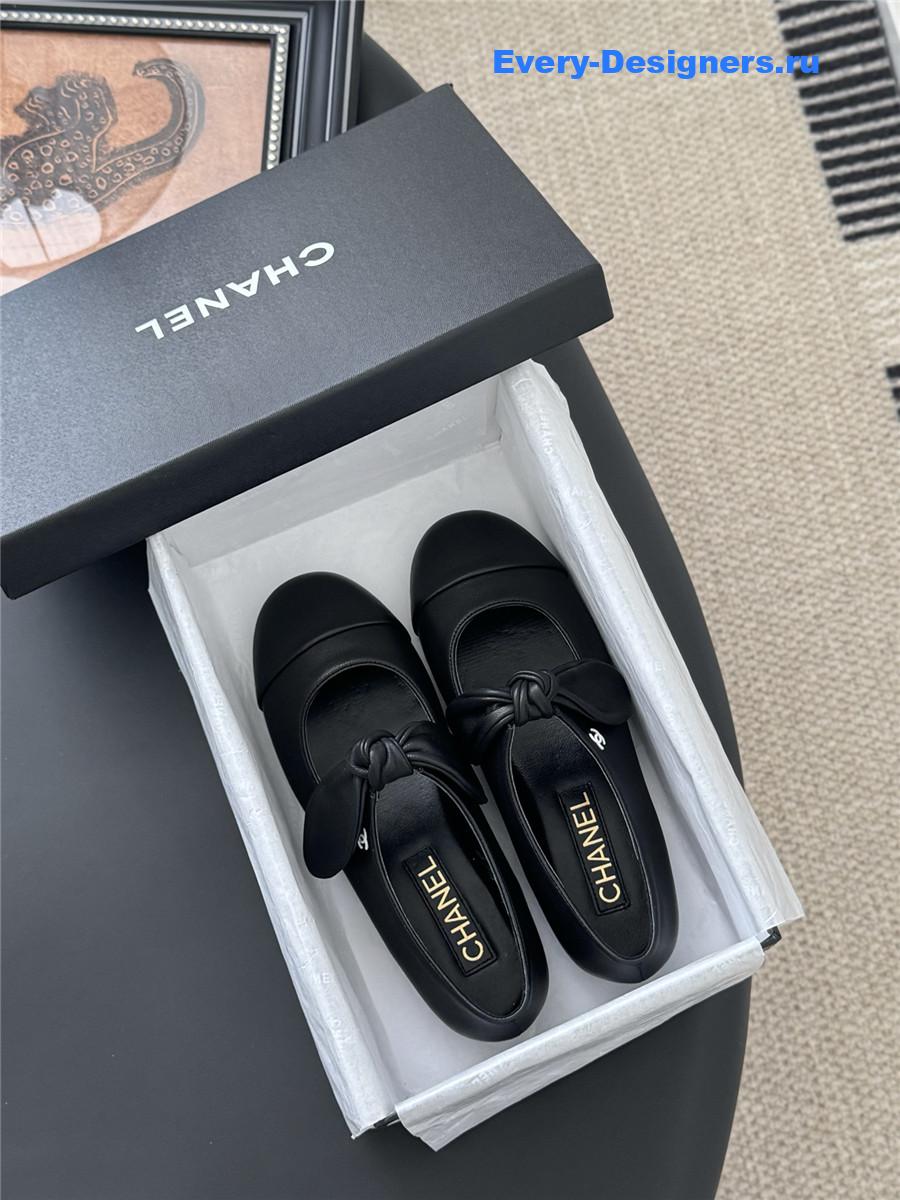 Ch**el black leather mary jane flats