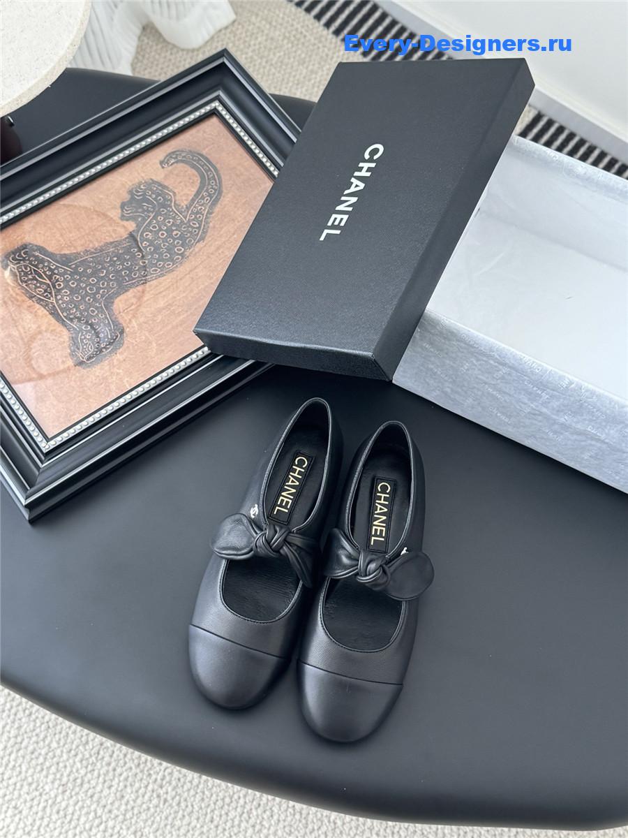 Ch**el black leather mary jane flats
