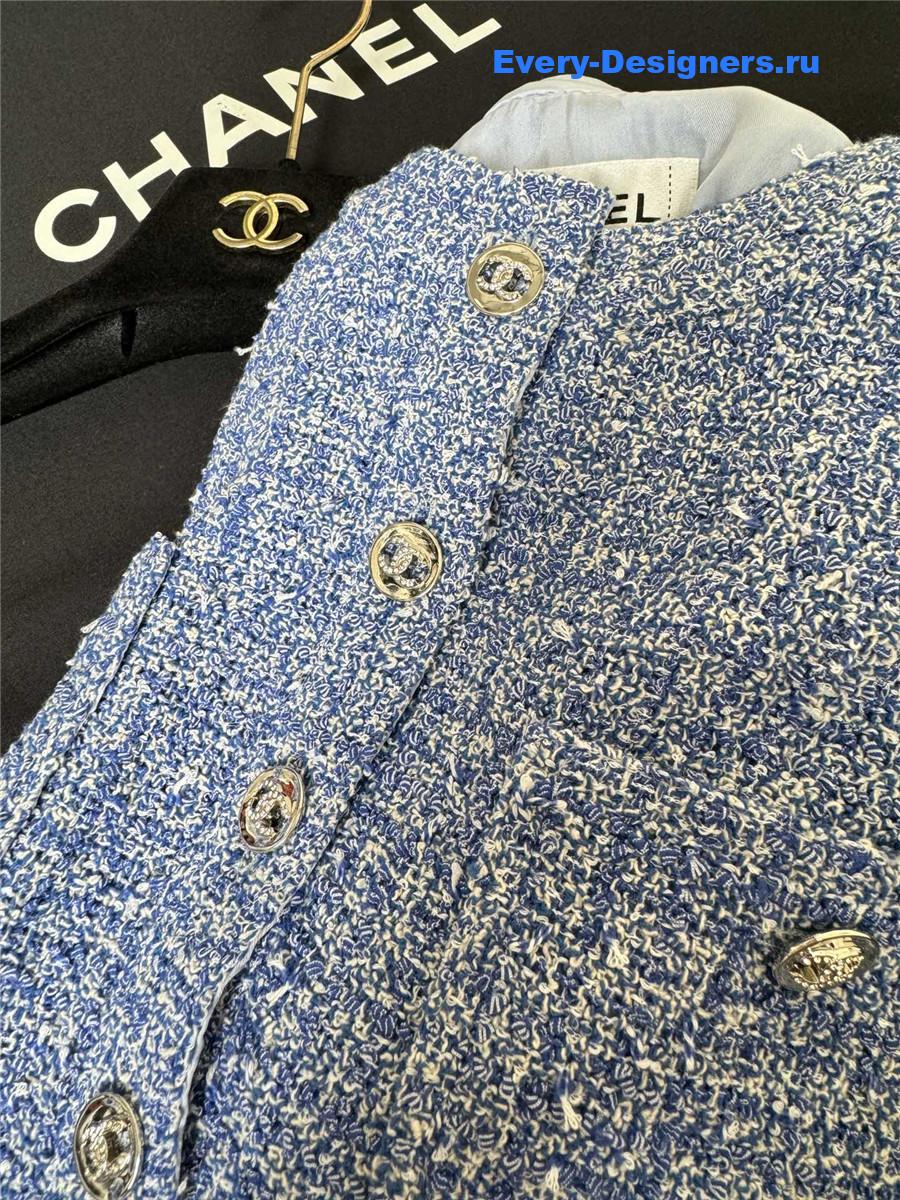 Ch**el blue tweed short sleeve jacket