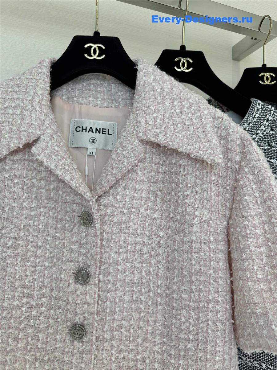 Ch**el pink tweed short sleeve jacket