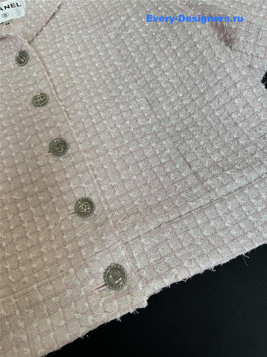 Ch**el pink tweed short sleeve jacket