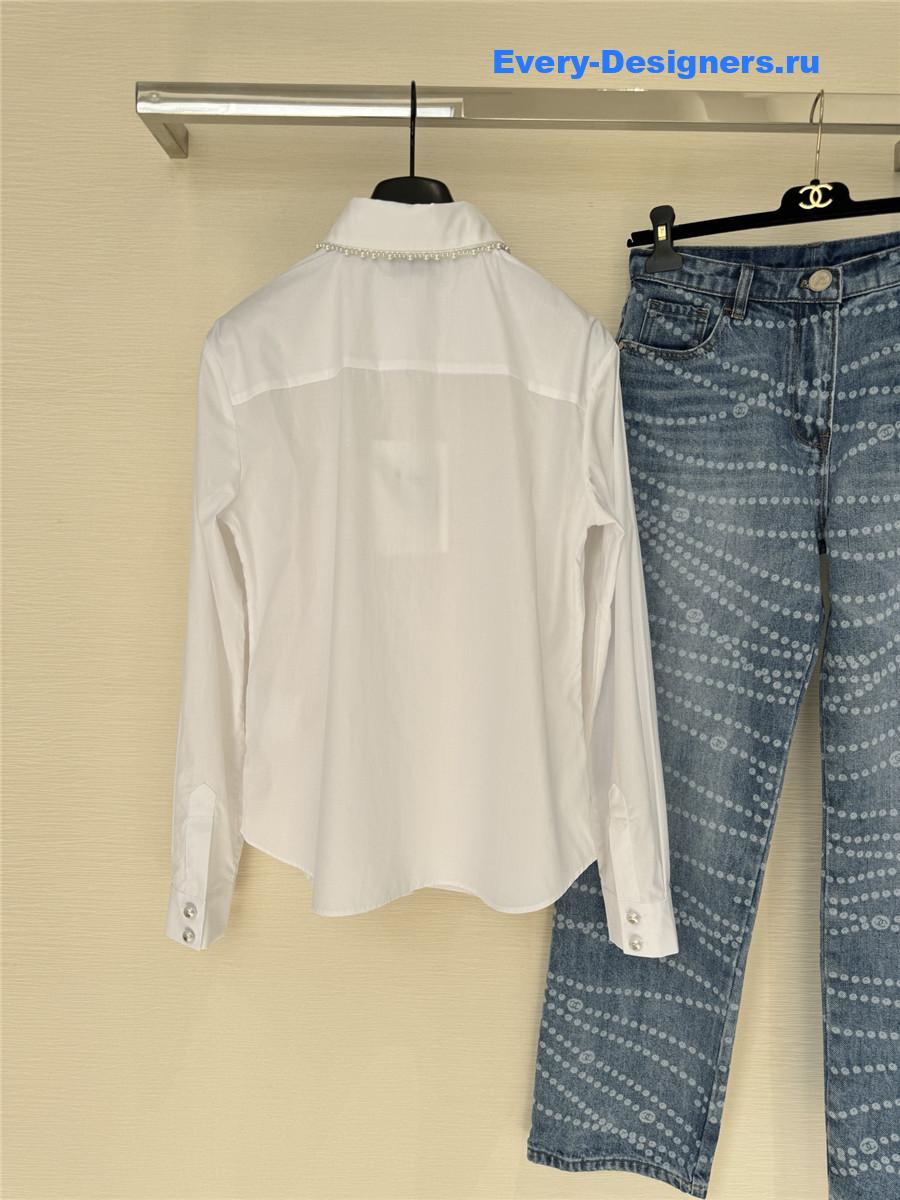 Ch**el pearl-embellished shirt in white