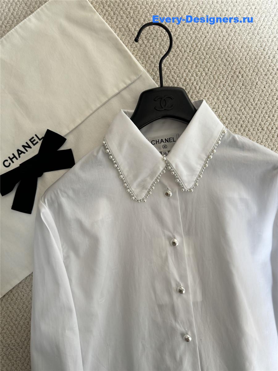 Ch**el pearl-embellished shirt in white