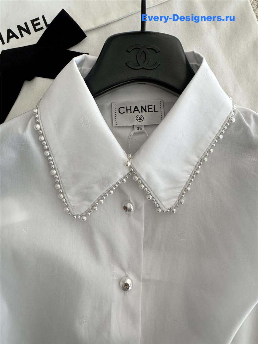 Ch**el pearl-embellished shirt in white