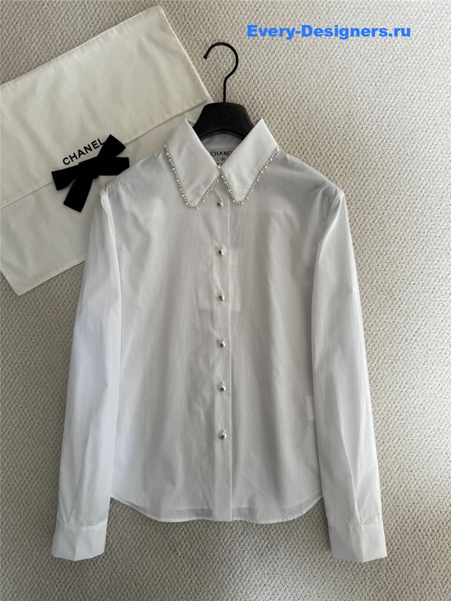 Ch**el pearl-embellished shirt in white