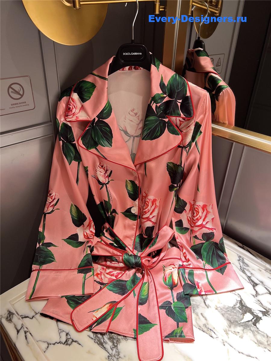 Dolce & Gabbana Pink Rose Print Satin Shirt Blouse