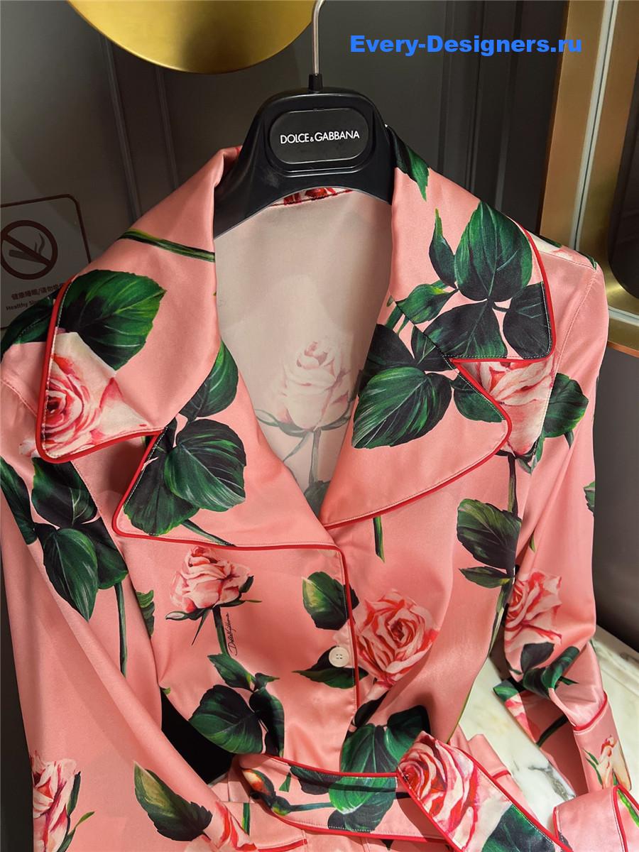 Dolce & Gabbana Pink Rose Print Satin Shirt Blouse