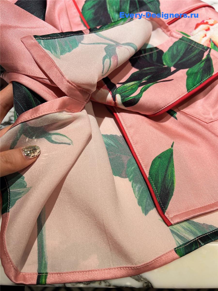 Dolce & Gabbana Pink Rose Print Satin Shirt Blouse