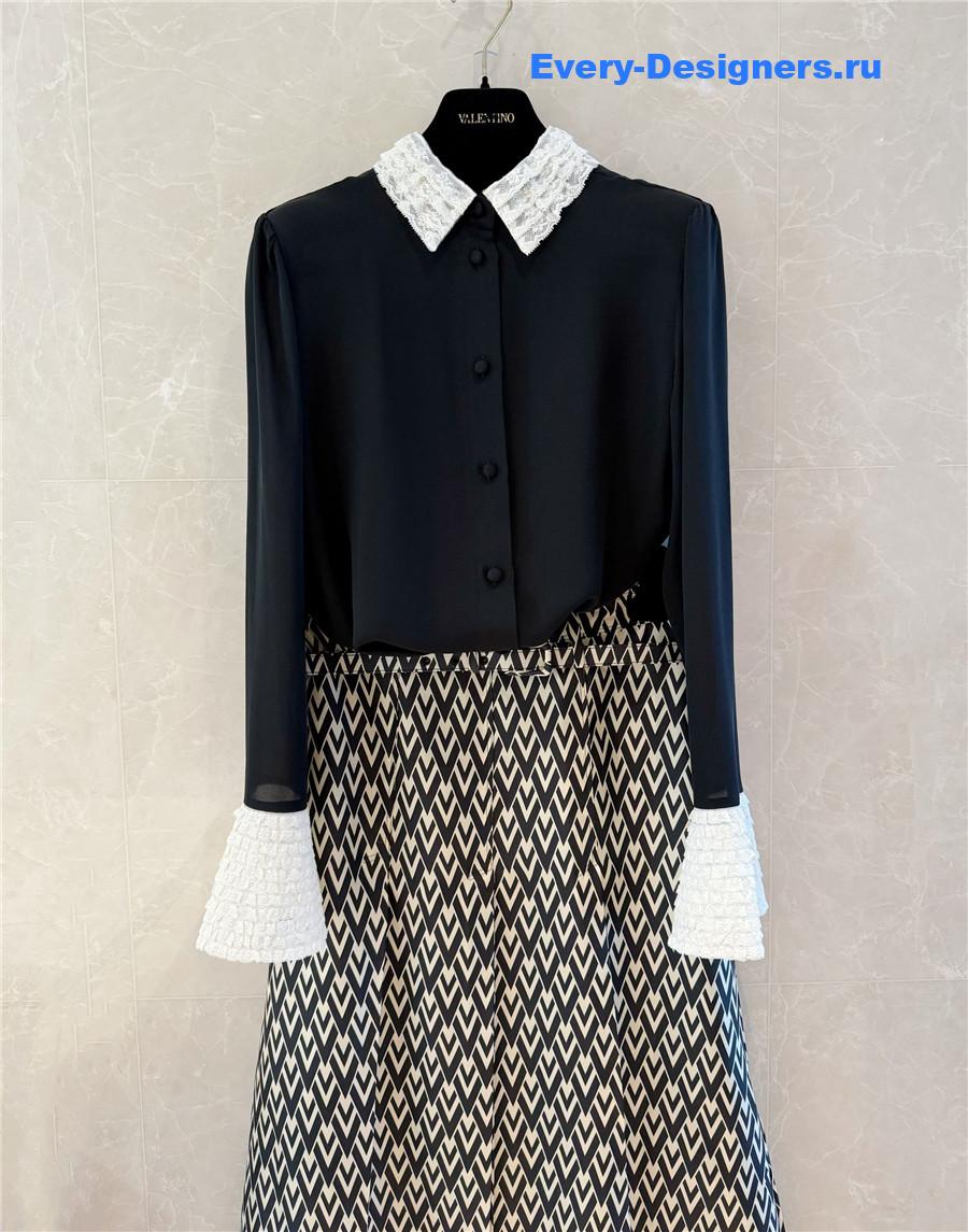 Va1e*ntin0 lace-trimmed silk shirt