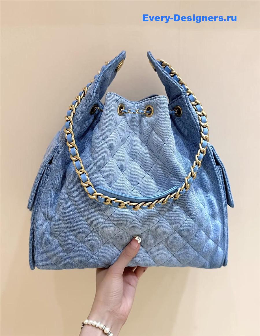 Ch**el blue washed denim handbag