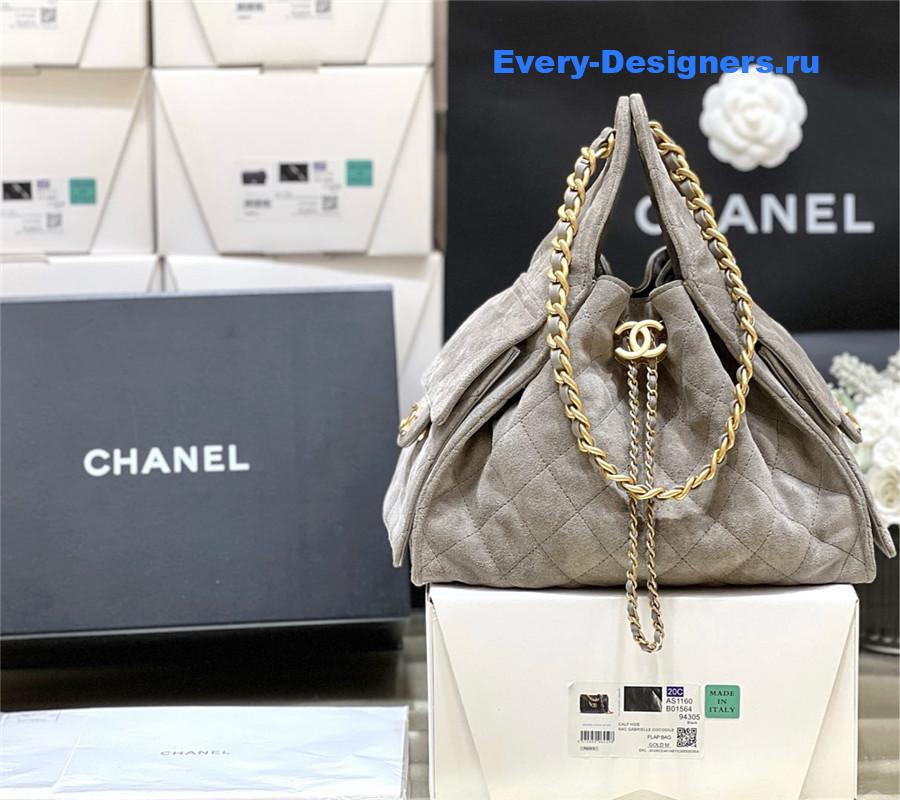 Ch**el small grey suede calfskin handbag