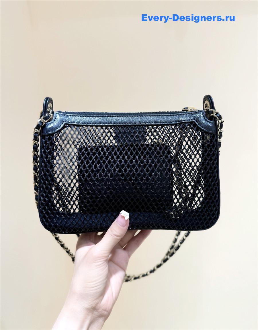 Ch**el chain black mesh lambskin clutch