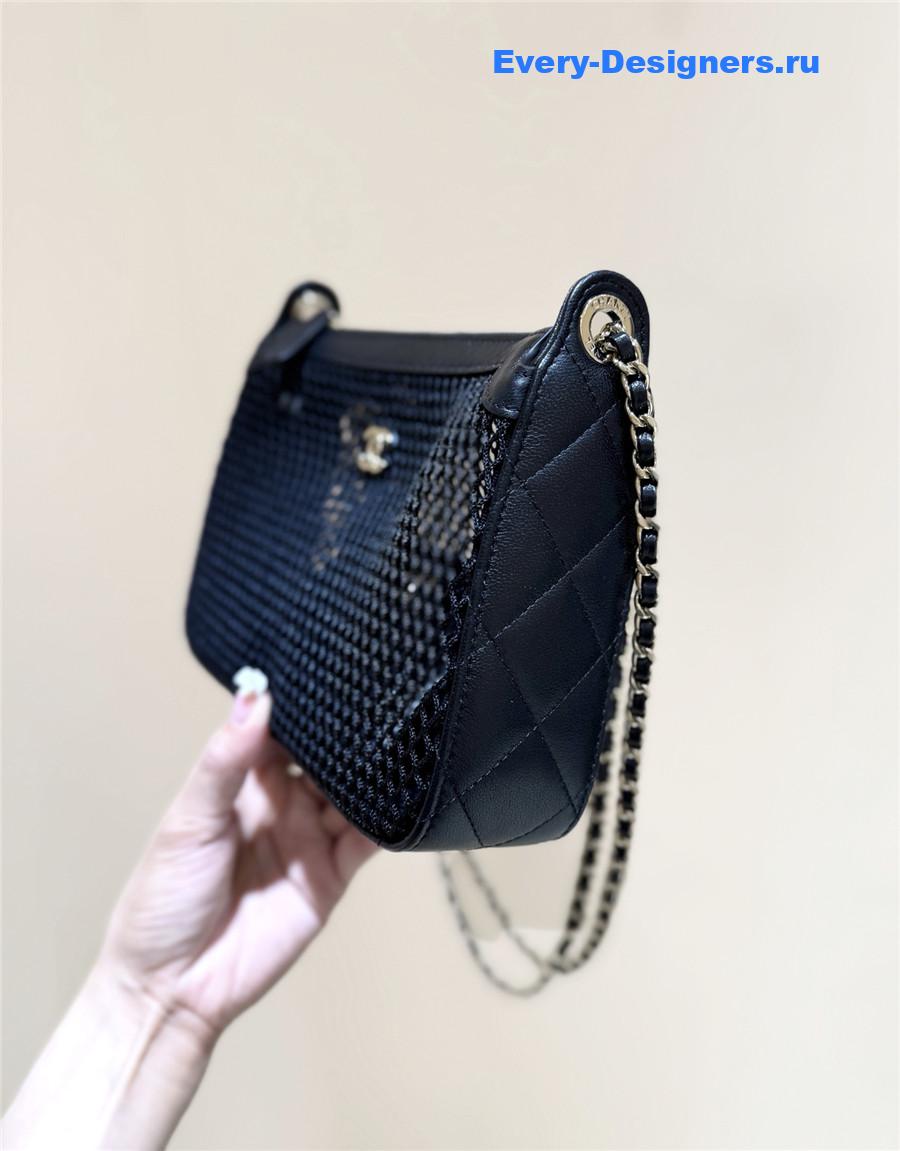 Ch**el chain black mesh lambskin clutch
