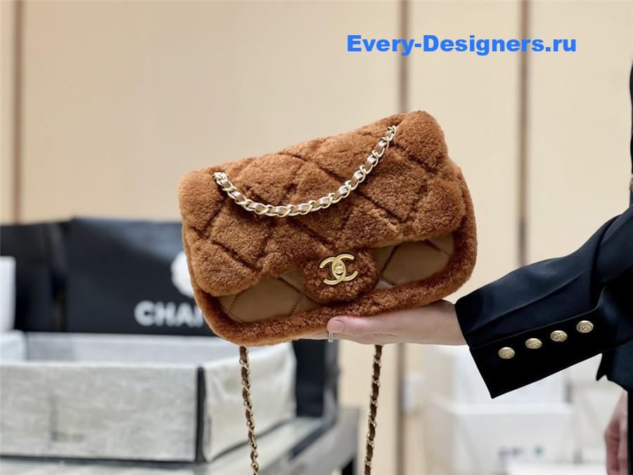 Ch**el brown shearling flap bag