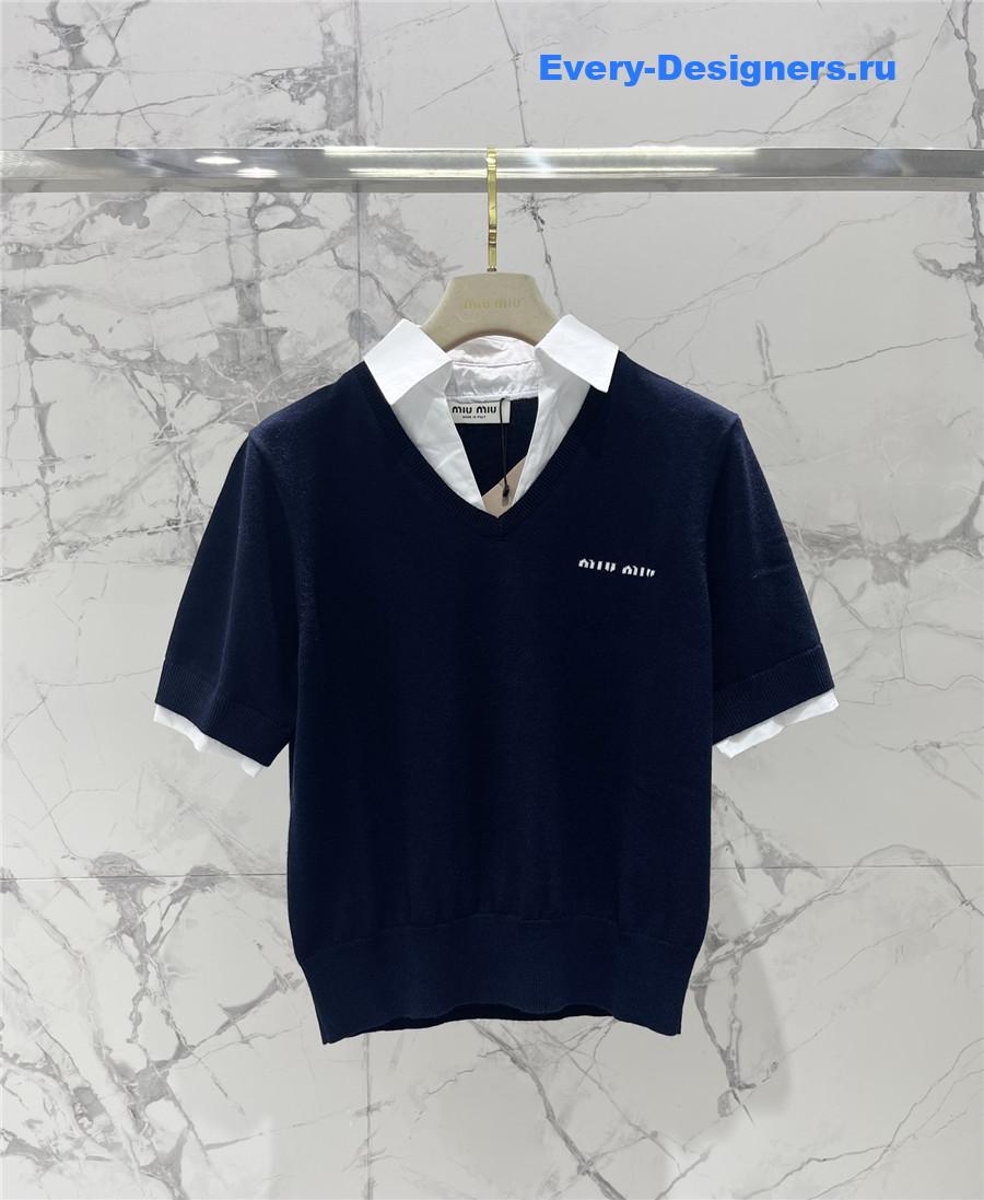 Miu Miu Short Sleeve Polo Top in Blue