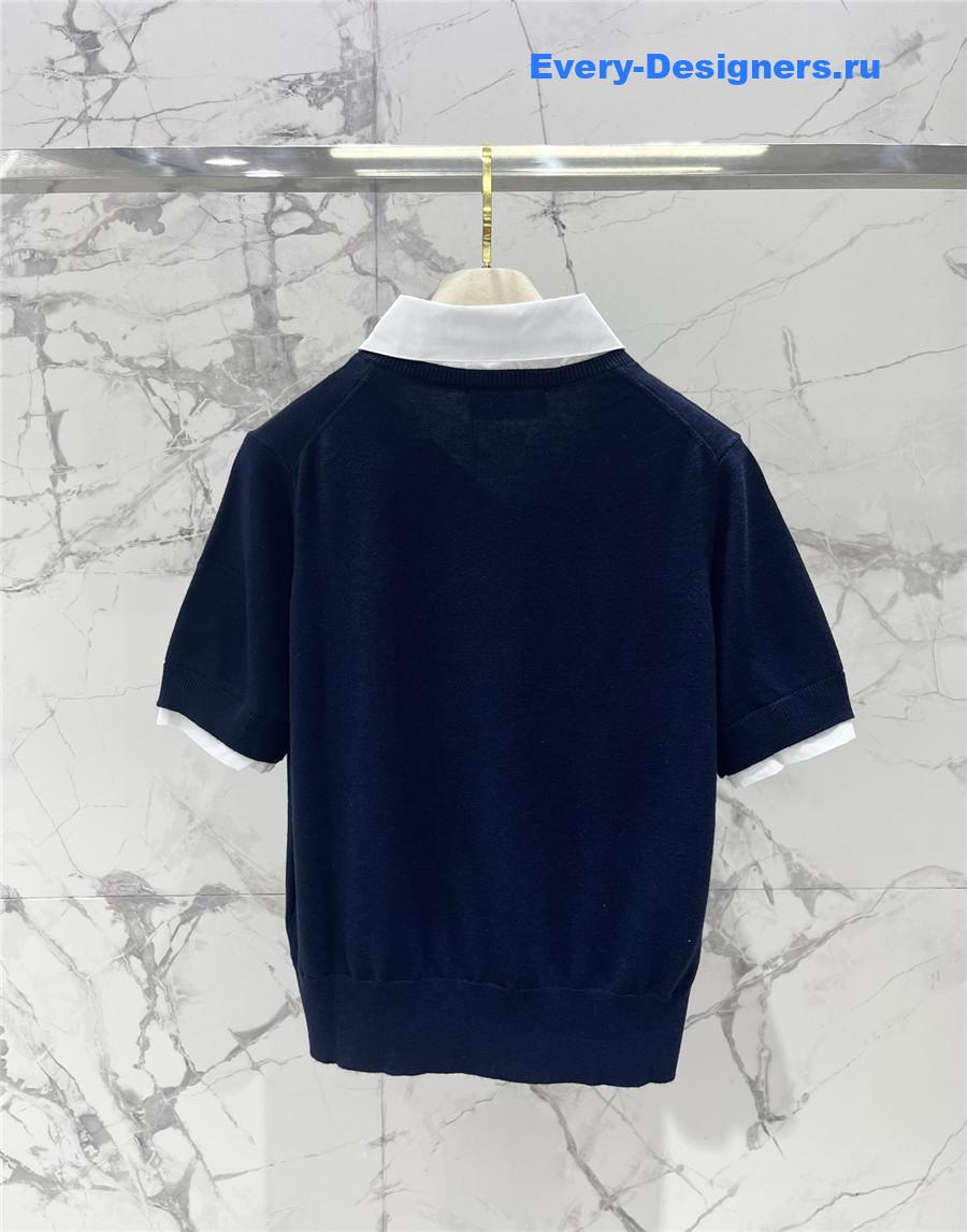 Miu Miu Short Sleeve Polo Top in Blue