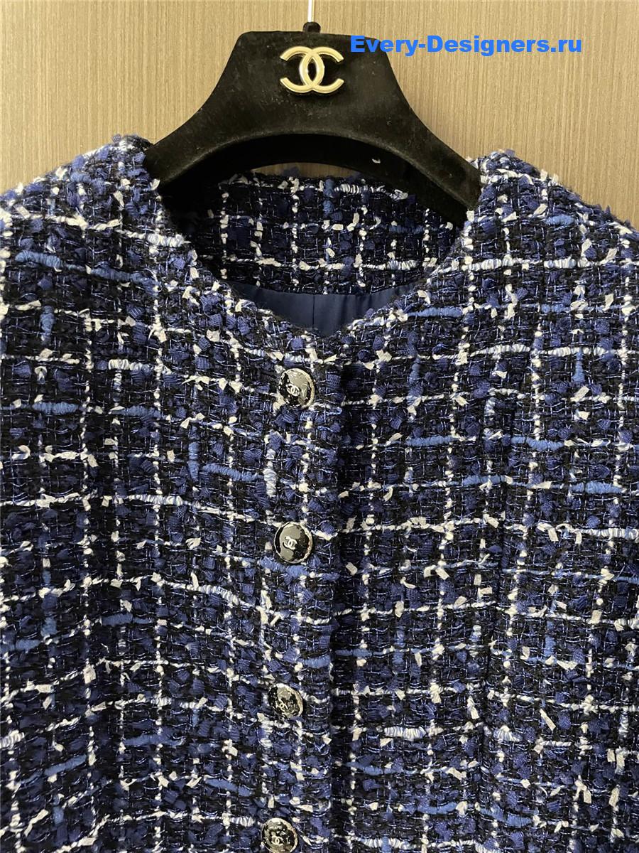 Ch**el blue plaid tweed jacket