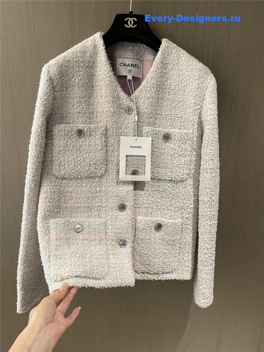 Ch**el checked tweed blue pink coat
