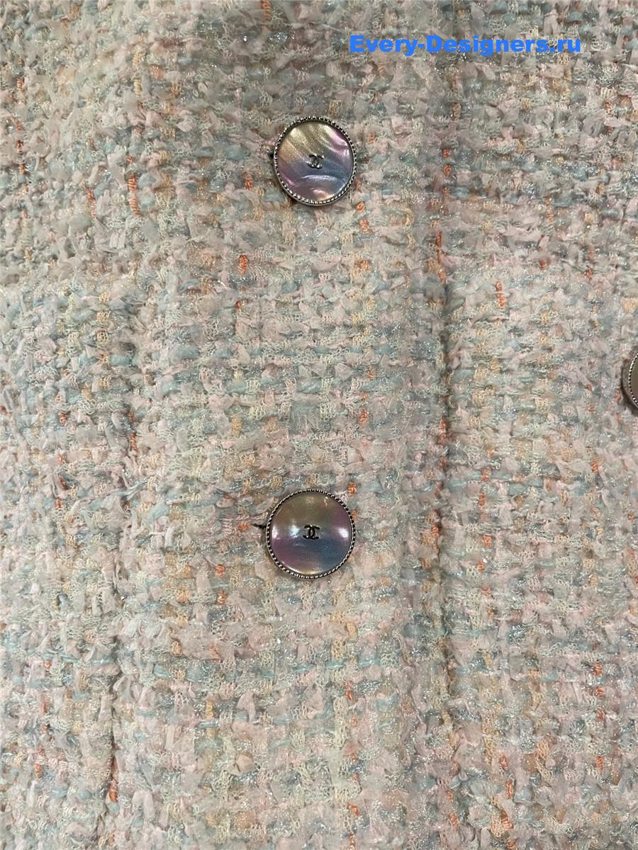 Ch**el checked tweed blue pink coat