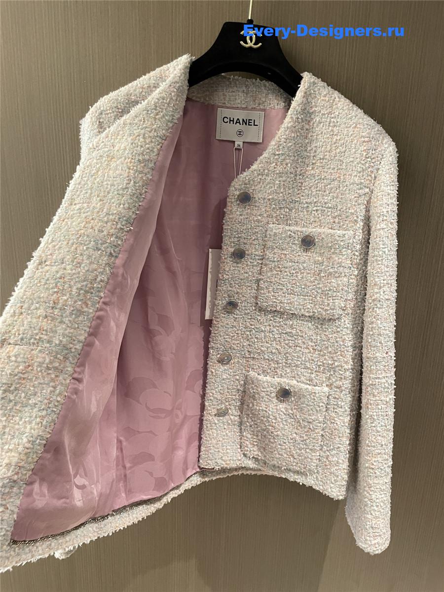 Ch**el checked tweed blue pink coat