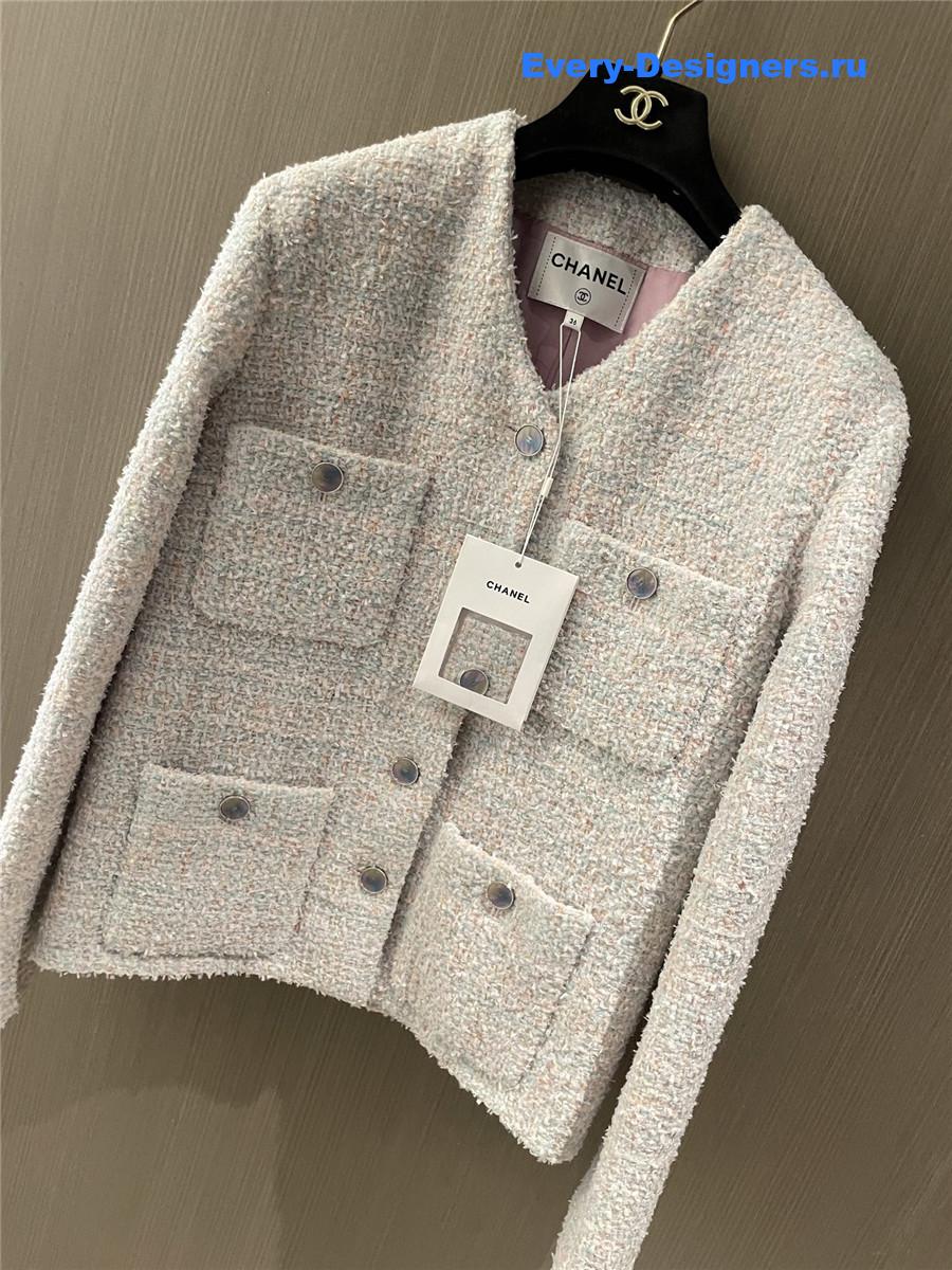 Ch**el checked tweed blue pink coat