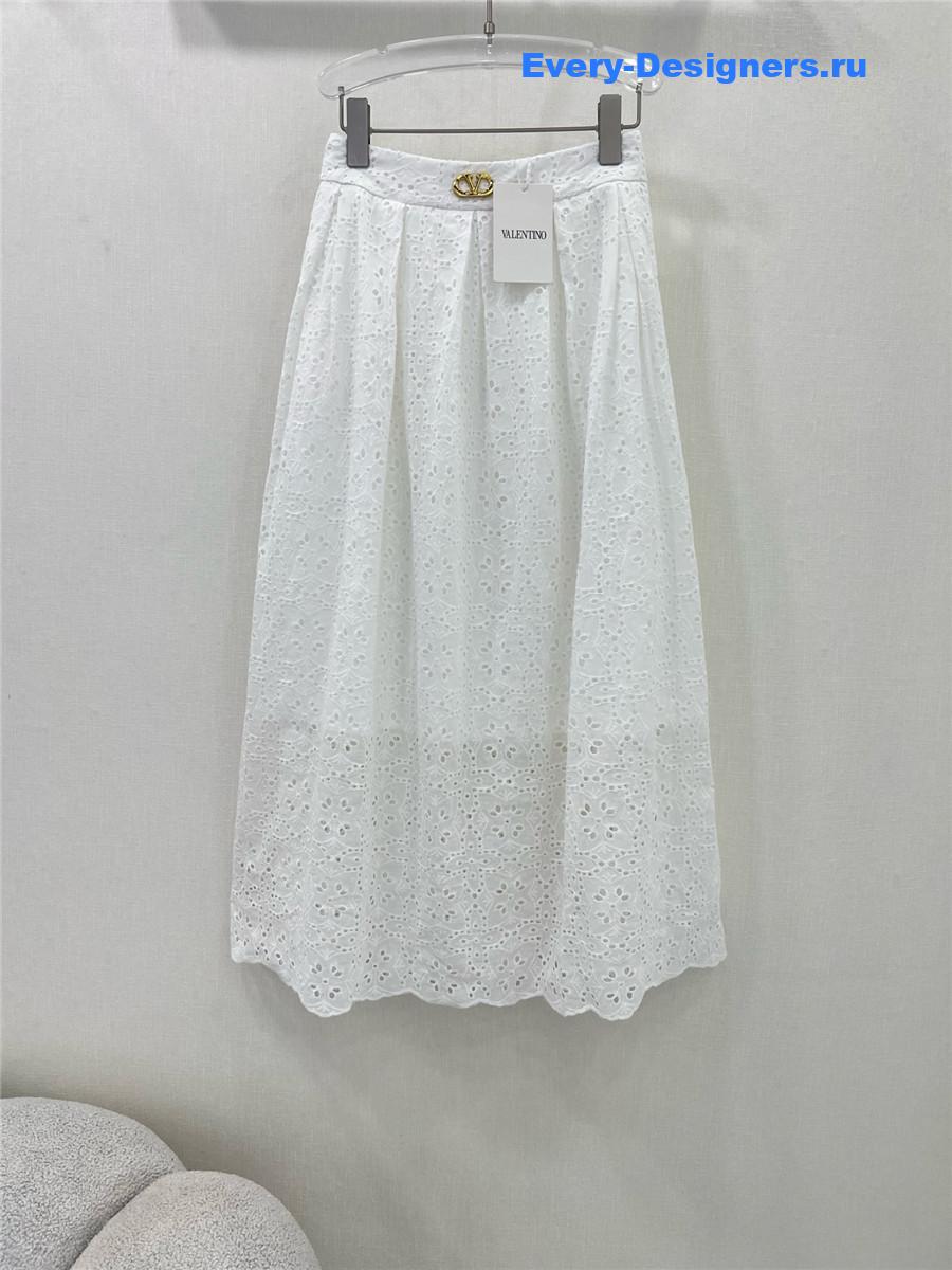 Va1e*ntin0 white lace midi skirt