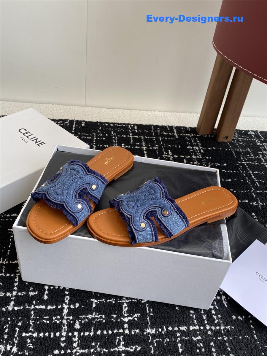 Ce1i*e marina blue denim fringed mule